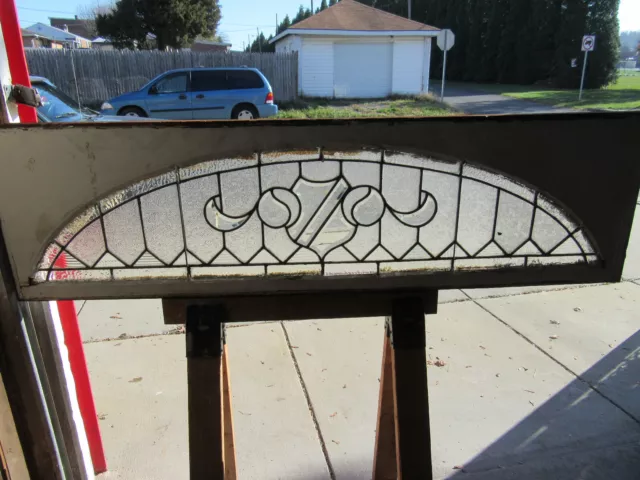 ~ ANTIQUE STAINED AND BEVELED GLASS TRANSOM WINDOW ~ 64 x 18 ~ SALVAGE