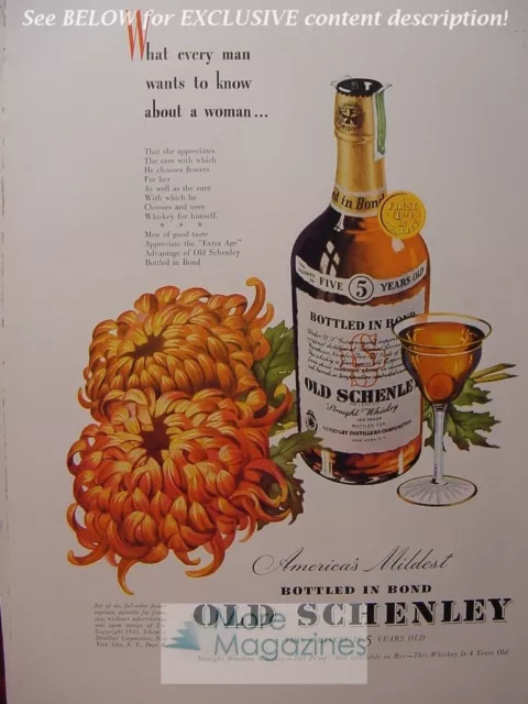 RARE Esquire Advertisement AD 1941 OLD SCHENLEY Straight Whiskey! WWII Era