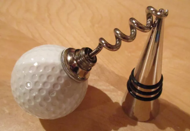 Golf Ball Bottle Stopper Cork Screw Heavy New WO Tags Wine Bourbon Gift