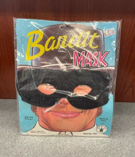 Vtg Rubie's Black Bandit Fabric Eye Mask in Package Zorro Lone Ranger Halloween