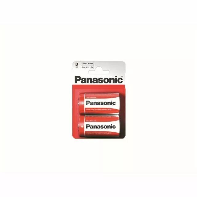 2 Panasonic Basic "D" Batteries Zinc Carbon Battery R20 Long Life Power 1.5V