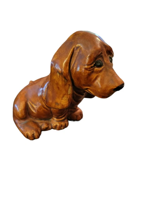Vintage Ceramic Brown Hound Dog Puppy Sad Eyes Figurine 4"×5"