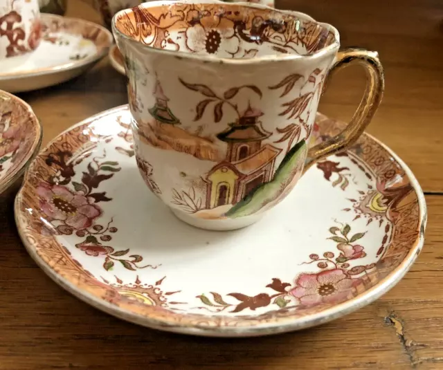 10 tasses à café et 6 soucoupes Faïence de Sarreguemines Art Nouveau 1875-1910 2