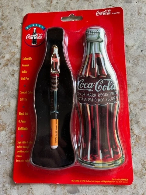 Vintage 1996 Coca-Cola Ceramic Roller Ball Pen in Collector Tin Retro Coke Desig