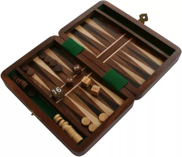 6 inch Backgammon Travel Set (maple, sheesham & wenge wood) | Folding board