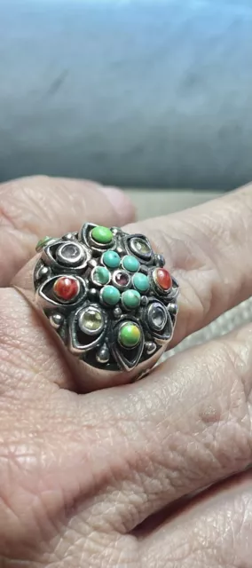 Huge BARSE STUDIOS Sterling Silver Multi Gemstone Ring, size 7.75