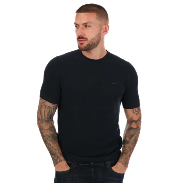 Men's T-Shirt Gant Pique Regular Fit Crew Neck Short Sleeve in Blue