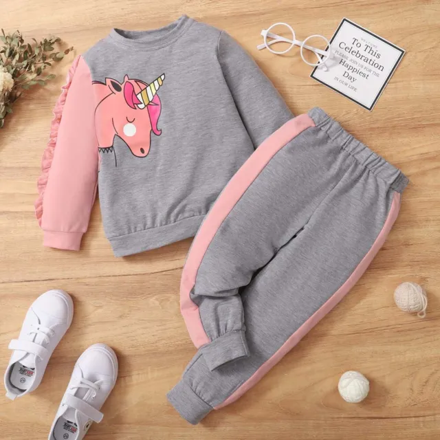 Toddler Baby Girls Clothes Long Sleeve Unicorn Tops Pants Outfits Tracksuit Set