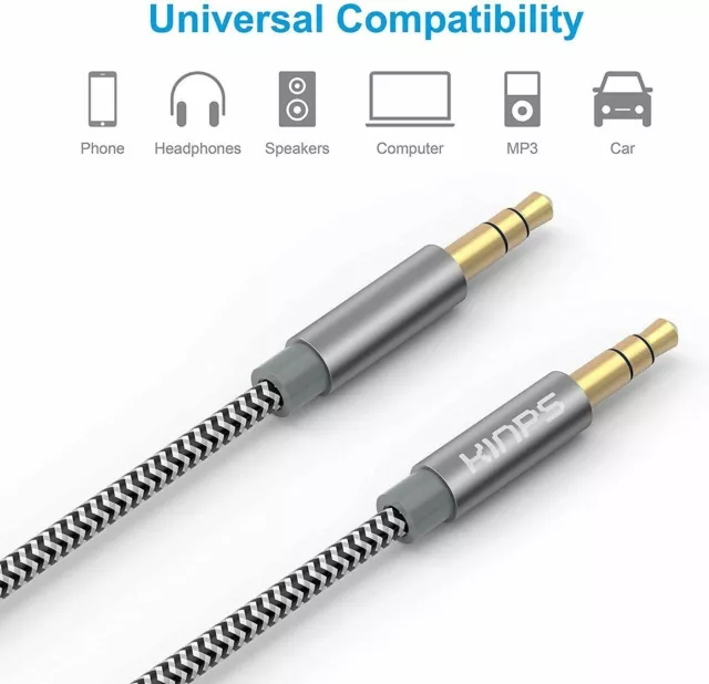 🔥 Kinps Audio Cable 3m 10FT Nylon Braided Auxiliary Stereo 3.5mm Aux Cable 🚚✅