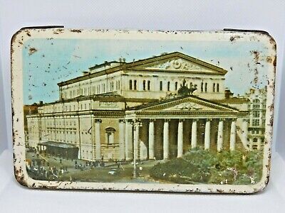 Very Old Soviet Empty Candy Tin Box - Bolshoi Theatre, Moscow USSR Russia, 1960s