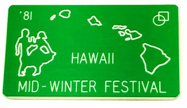 Hawaii Mid-Winter Festival Square Dance Green 1981 Vtg. Badge Pin Pinback (B19)