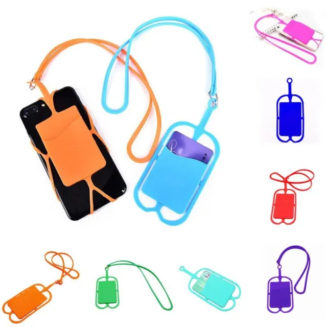 2 For 1 Silicone Universal Lanyard Cell Phone Neck Strap Holder With ID CardSlot