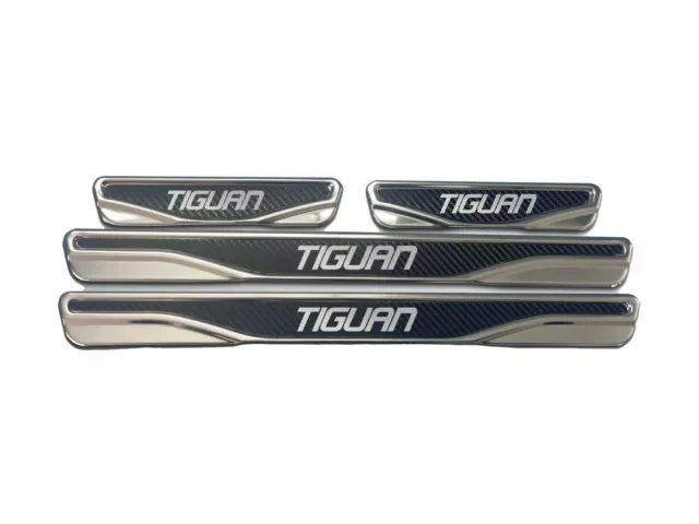 Pour VW Tiguan Chrome / Carbone Porte Seuil Rayures Protection Inox Acier 4