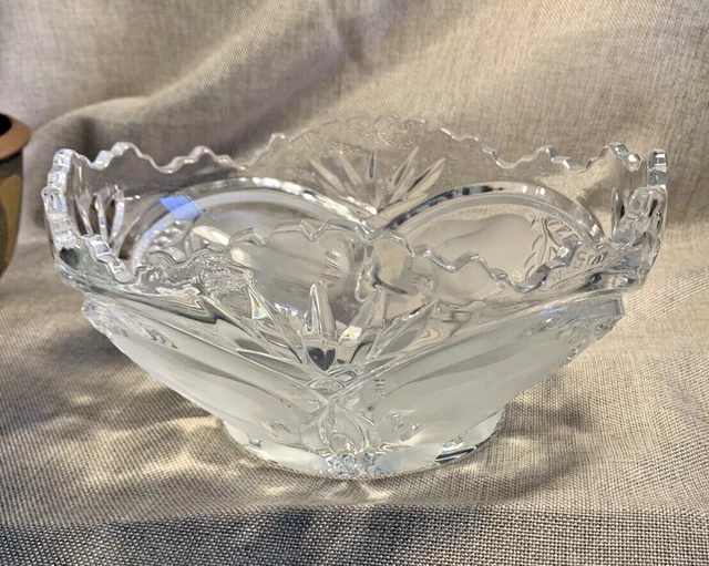 Vintage Clear Pressed Cut Glass Bowl Fruit, Sawtooth Etched Pears Oval