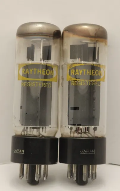 (2) Raytheon EL34 6CA7 Black Base Vacuum Tubes Amplitrex Tested STRONG #344DG