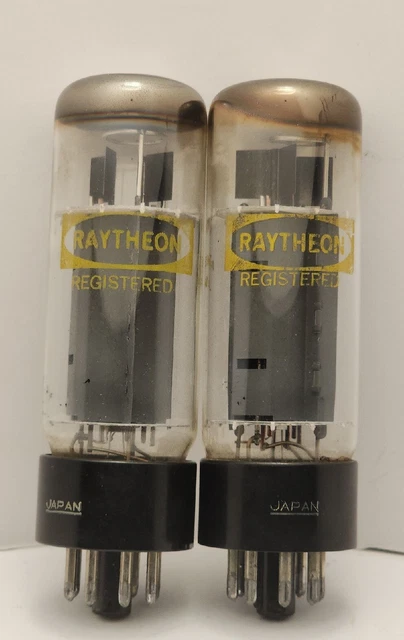 (2) Raytheon EL34 6CA7 Black Base Vacuum Tubes Amplitrex Tested STRONG #344DG