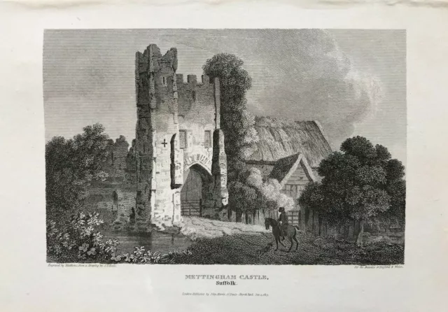 1813 Antique Print; Mettingham Castle near Bungay, Suffolk after Neale