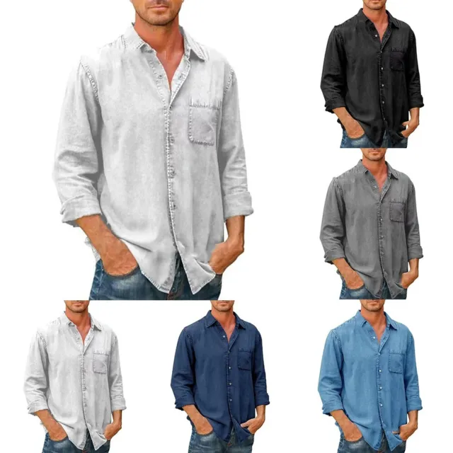 Chemise robe à manches longues boutonnée à la mode pour hommes avec poche