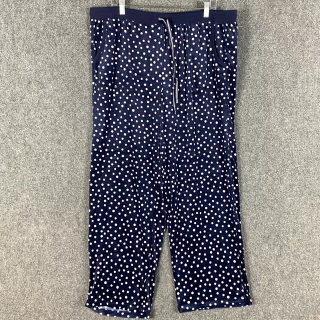 Nautica Pajama Pants Women's XL Drawstring Polka Dots Navy Blue Polyester Blend