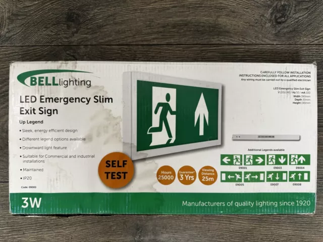 Bell 09000 - 3W Spectrum LED Emergency Slim Exit Sign Including Up Legend