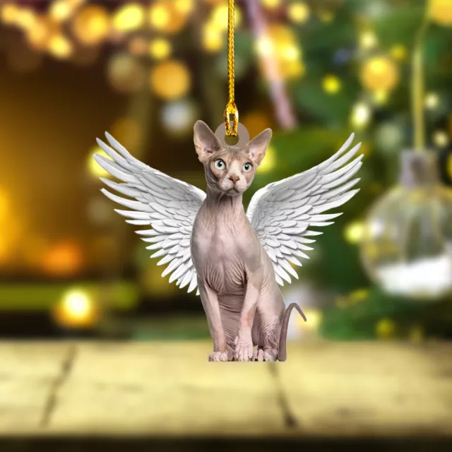 Sphynx Cat Angel Wings Christmas decor, Sphynx Cat memorial Ornament Xmas Gift