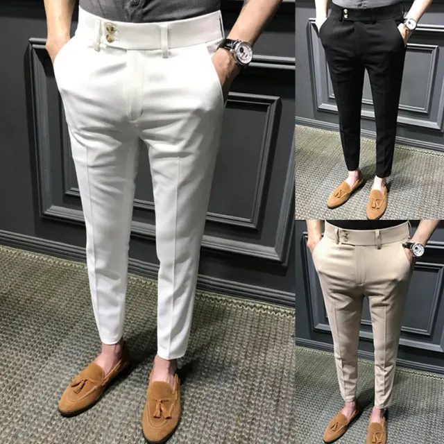 Men Double Pleated Dress Pants Classic Fit Slim Formal Business