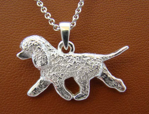 Small Sterling Silver Irish Water Spaniel Moving Study Pendant