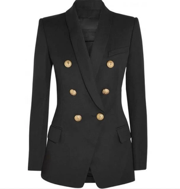 Donna Lusso Design Ispirato D'Oro Bottoni Lungo Blazer Cappotto