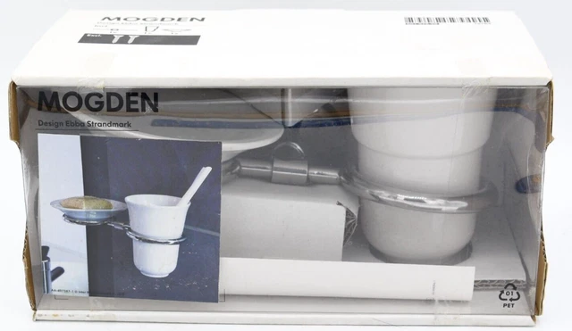 Ikea Mogden Wall Mount Toothbrush Cup Soap Dish Holder White Ceramic Bathroom