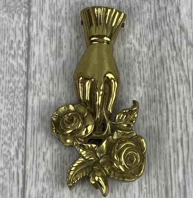 Vintage Lady Hand Door Knocker Floral Flower Victorian Brass Bell Unique Salvage