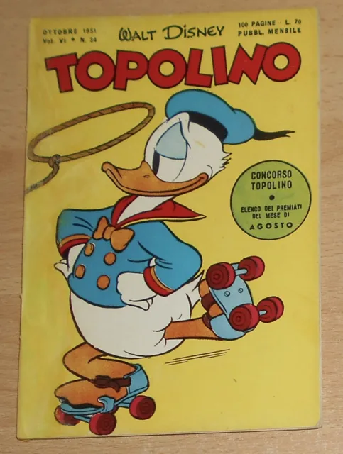 Ed.mondadori  Serie  Topolino   N°  34  1951  Originale  !!!!!