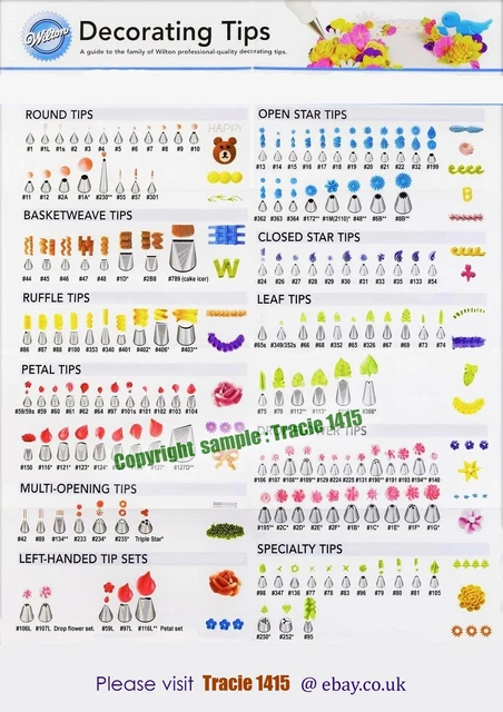 WILTON DECORATING TIPS/NOZZLE Chart A4 High Gloss Photo Paper New £4.00 ...