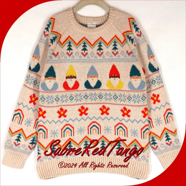 Nwt Hanna Andersson Holiday Sweater Rainbow Gnomes Ecru 120 6 7
