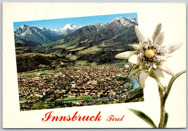 Postcard Austria Tyrol Innsbruck Aerial View Embossed Edelweiss Flower