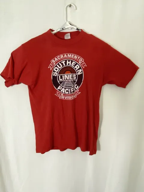 Vtg Southern Pacific Railroad Lines L T-Shirt Sacramento Single Stitch Red (T3J