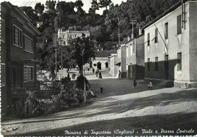 Cartolina Sardegna Ingurtosu Viale e Piazza Centrale Viaggiata Anno 1956