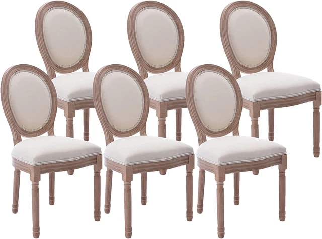 Dining Chairs Set of 6 French Vintage, Mid Century Upholstered Farmhouse Fabric