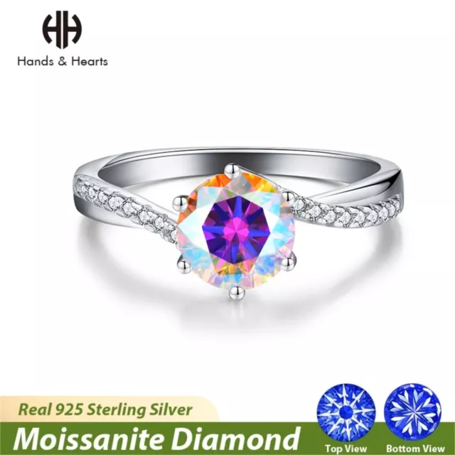 Luxury 1ct Moonlight Moissanite D Color Twisted Ring Women S925 Silver Jewelry