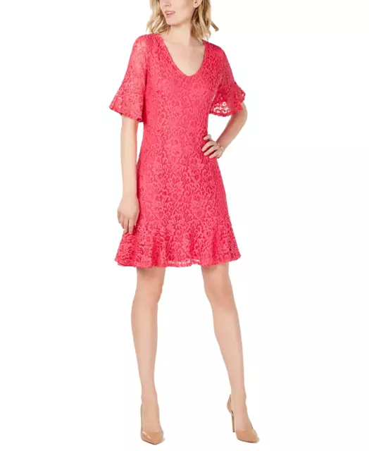 NY Collection Women's Petite Ruffled Lace Dress (PXS, Magenta Morelace)