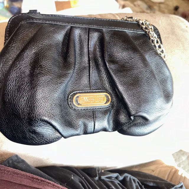 Jennifer Lopez purse clutch handbag Black Leather With Silver Chain.