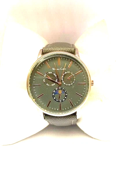 THOMAS CALVI MENS Quartz Leather Strap Watch New PicClick UK