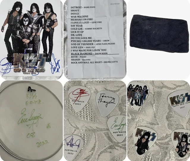 KISS ERIC SINGER Used Signed Drumhead Tom Melb Setlist Picks Towel