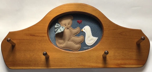 VTG Valorie's Folk Art Handcrafted Wall Plaque & Hooks Wooden Nursery 1987 EUC