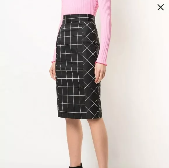 Milly Bias Pencil Skirt Grid Print Women's Size 8 NWT 3