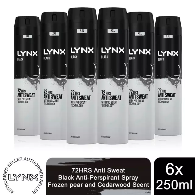 Lynx XXL Black 72H Sweat Protection Anti-Perspirant Deodorant, 6x250ml
