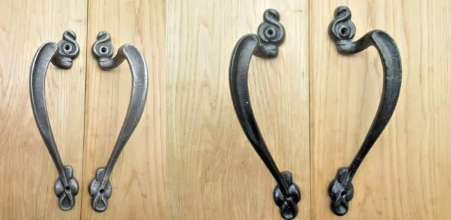 Paio Di Art Nouveau Ghisa Maniglie per Porta Vecchio Vintage Francese Rustico