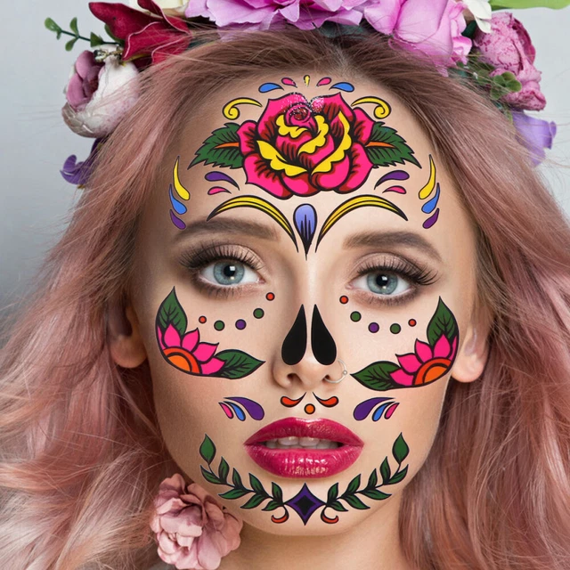 9 Pcs Masquerade Suger Skull Tattoo Halloween Face Sticker Stickers Detachable