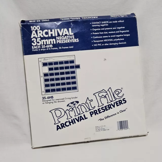 Print File 35-6HB 35mm Archival Negative Preservers Pages 100 Sheets New Sealed