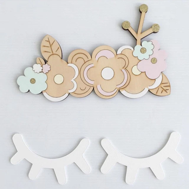 Pair of Wooden Eyelash Wall Decoration Sleepy Eyes Wall Sticker Wooden Decal