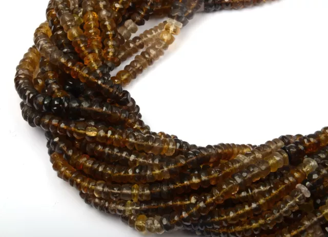 Natural Smokey Quartz Gemstone Beads 8 Inch Strand 6 MM Faceted Rondell Shape